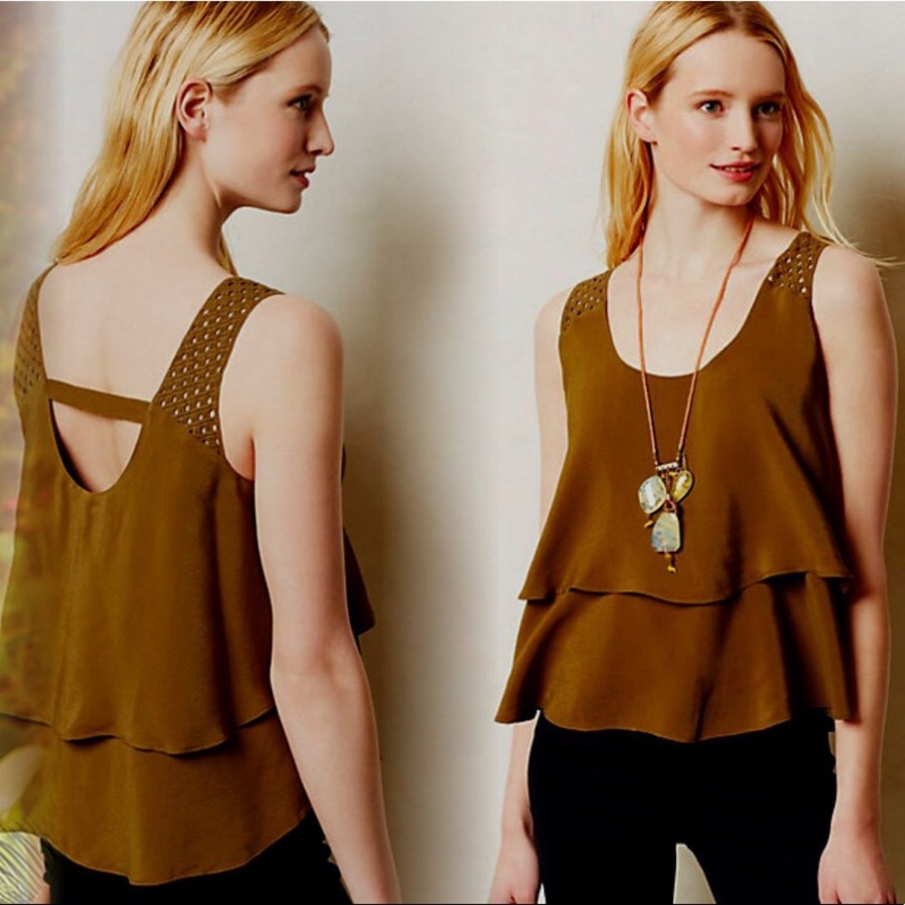 Anthropologie HD in Paris dark green layered top